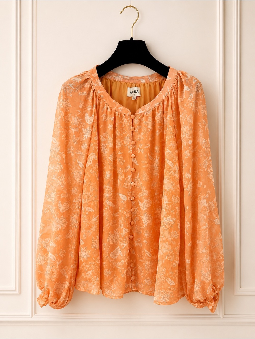 3 for $15 Red Dress Boutique • Aura Women's Tangerine Floral Button-Front top‎
